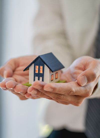 person holding a toy house